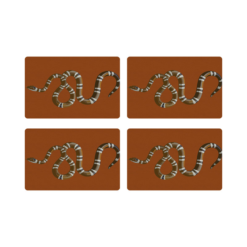 Serpent Vegan Leather Rectangle Pebble Placemat, Burnt Orange