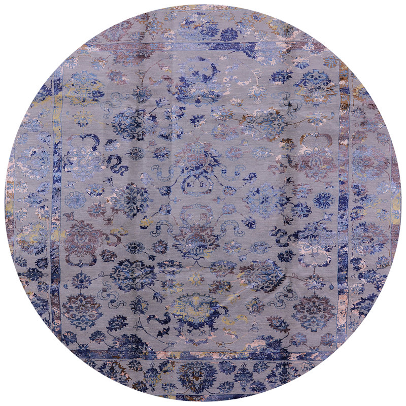 Tapis oriental gris / bleu Hutchens, Rond 8 pi