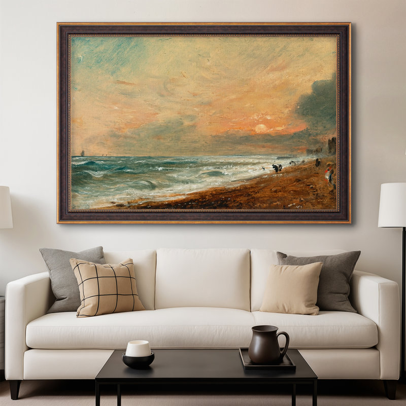 Hove Beach, v. 1824-1826-John Constable-Toile encadrée sur mesure, 28 po x 40 po, Toile avec cadre, Or vénitien