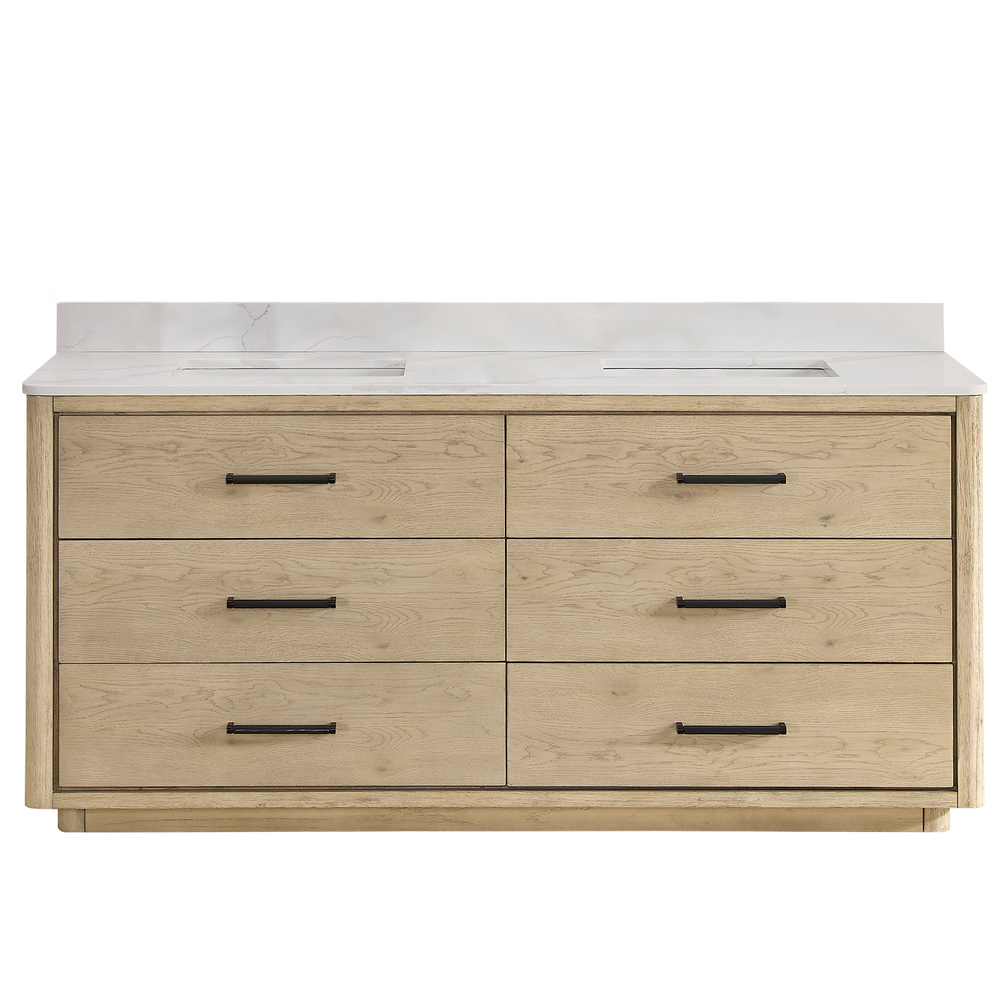 Porto 72'' Double Bathroom Vanity, Natural Oak, Matte Black