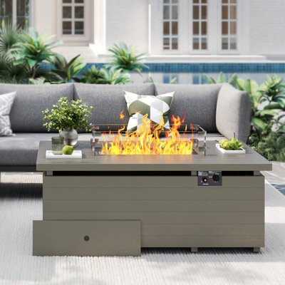 51" H X 21" W Metal Propane Outdoor Fire Pit Table With Cover, Crystals