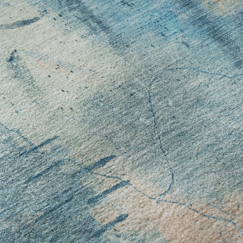 Tapis abstrait lavable à la machine de qualité supérieure Mayfield AMF2032, Bleu, 2 pi 6 po x 3 pi 10 po