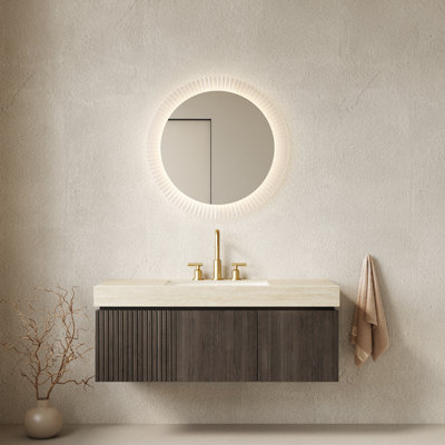 Lavabo de salle de bain 48 po avec comptoir en pierre frittée à motif, trou de trop-plein en céramique, rangement en contreplaqué flottant à 2 portes et 1 tiroir, évier supérieur pré-assemblé, à gratter et à haute résistance, rangement