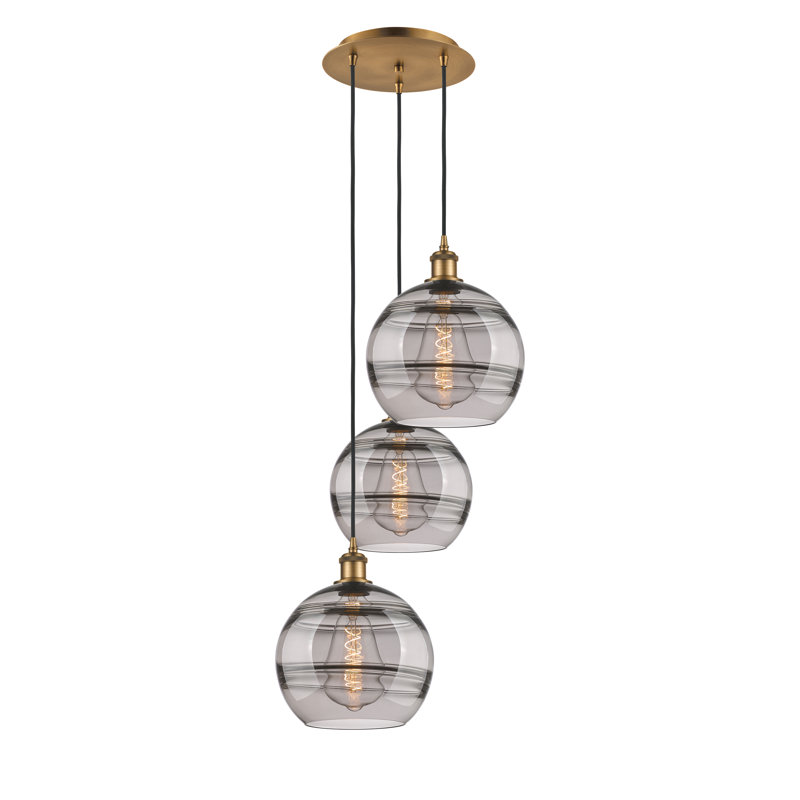 Chartoff 3 - Light Cluster Pendant, 35.63" H x 16.5" W x 16.5" D, Light Smoke, Brushed Brass