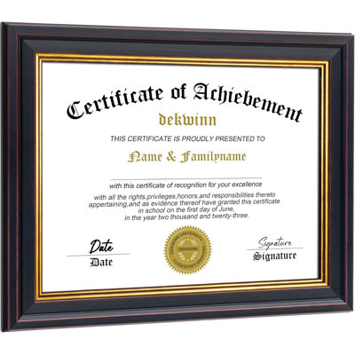 8.5x11 Diploma Frames Certificate Document Frame with Real Glass, 1 Pack Diploma Frame for Wall Gallery or Tabletop display, Black Gold Molding,Without Mat