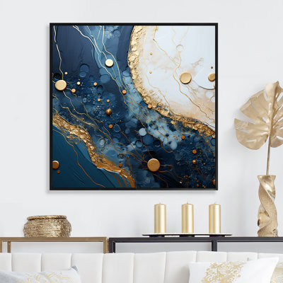 «Gold and Blue Geode Art I», art mural abstrait à encre liquide