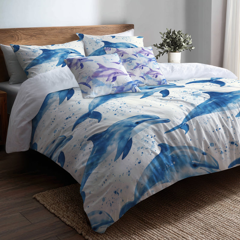 Ensemble d'édredon pour enfants 6 pièces - Ensemble de literie d'édredon Dauphin marin, King Comforter + 5 Additional Pieces