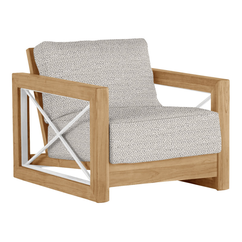 Malta Teak Outdoor Lounge Chair, No welt + Standard fill, Natural Teak, Perigold Arigato Balsamic