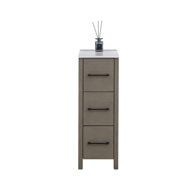 Armoire de salle de bain autoportante 12 po à 3 tiroirs Brescia, Gris foncé