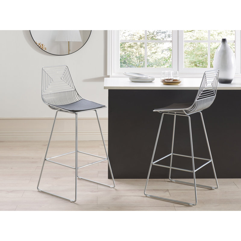 Anjail Upholstered Counter Stool with Metal Frame, Silver