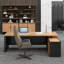 Bureau de direction en bois massif avec tiroirs Burlywood-267117452-267117448