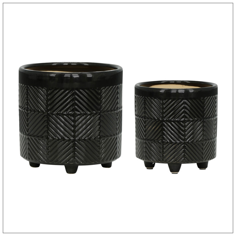 S/2 6/8" TEXTURED PLANTERS, Black