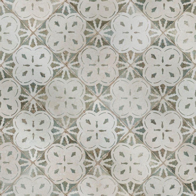 Carreau de céramique 18 po x 18 po Kings, Vert / blanc
