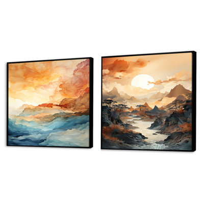 «Bold Sunset Coastal Horizon», ensemble de 2 carrés au coucher du soleil