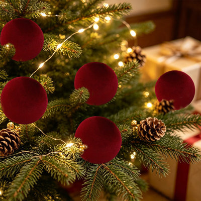 Décorations de Noël en velours ornements de boules de velours rouge pour décorations de Noël Arrangements de mariage et de grosses boules de Noël en quatre tailles