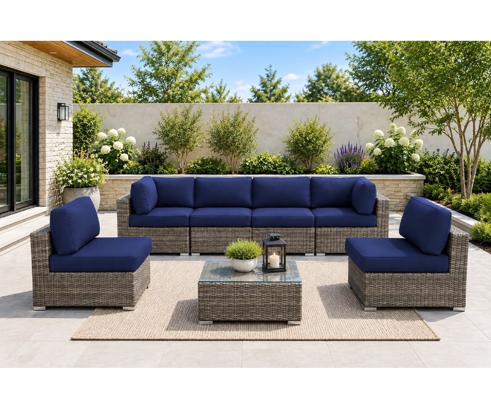 Tonioni 6-Person Sunbrella® Patio Seating Group, Canvas Navy Sunbrella® Canvas