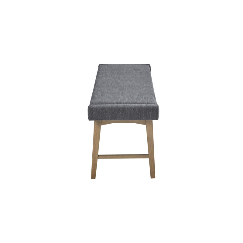 April Mid-Century Gray Upholstered Wood Frame Accent Bench