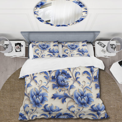 Design Art Blue Ornamental Frames Victorian Pattern Ii Duvet Cover Set