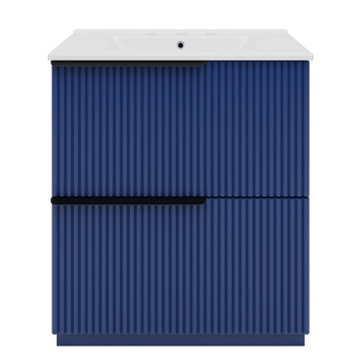 Meuble-lavabo de 30 po de couleur bleue, tiroirs d'extension, glissières de tiroir à fermeture en douceur et intérieur réfléchi avec lavabo en céramique, deux trous de robinet pré-percés de 8 po - Structure résistante