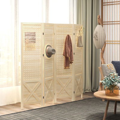 Écran d'intimité de 4,7 pi - Cloison portative naturelle en bois pour chambre à coucher