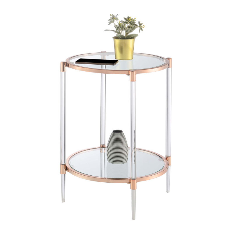 Table de bout ronde en verre acrylique Carolina, Or rose