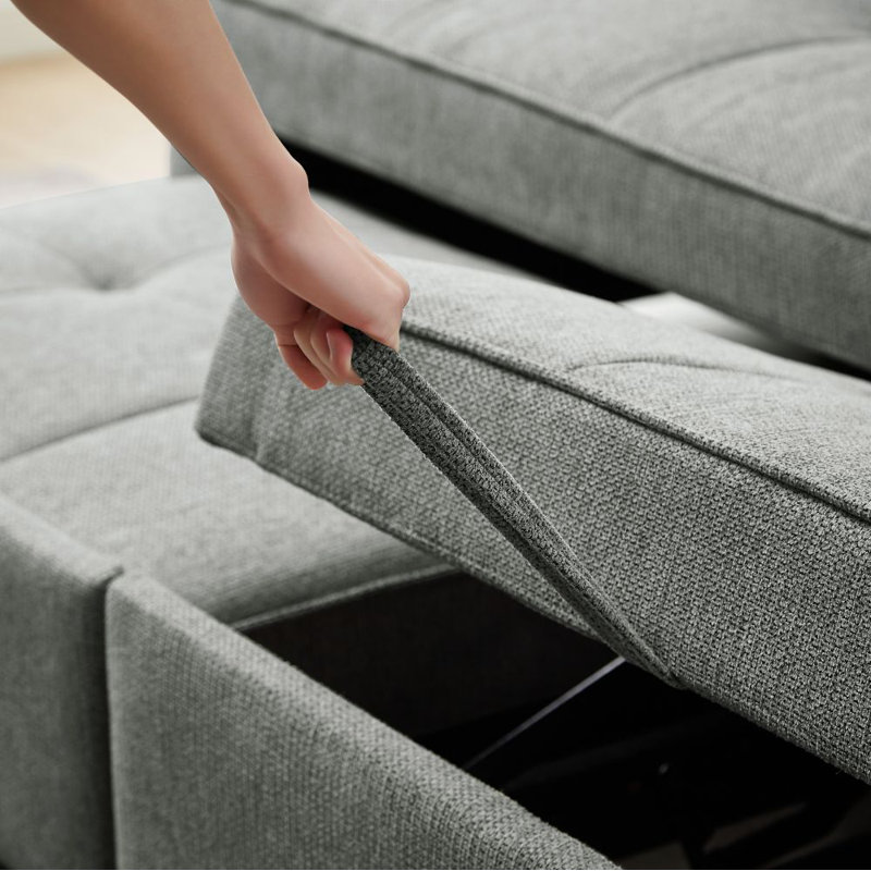 Tyjah 81” Large Size Fabric Sofa, 3-in-1 Multi-Functional Sofa Bed with Storage Space, Dark Gray