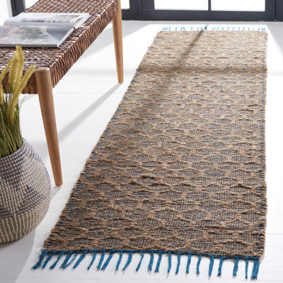 Tapis bleu marine / brun clair en coton tissé à la main Lanston