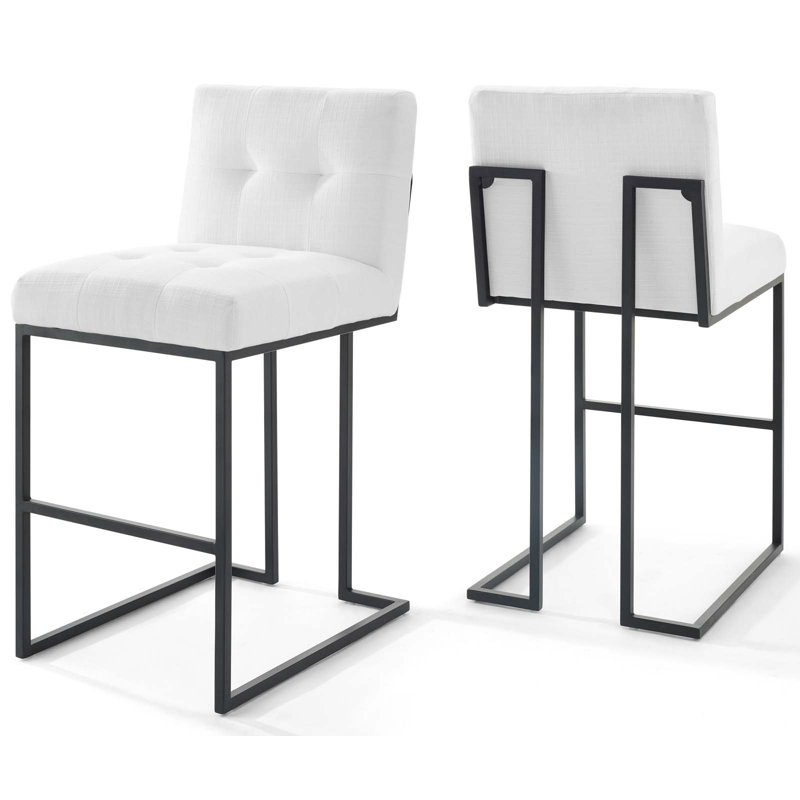 Tabouret de comptoir rembourré en acier inoxydable Privy, Blanc, Tabouret de bar (siège d'une hauteur de 27,5 po)