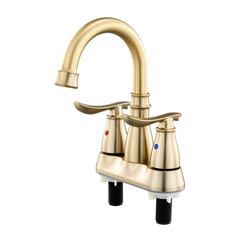 Double Handle Bathroom Sink Faucet with Drainer, Gold