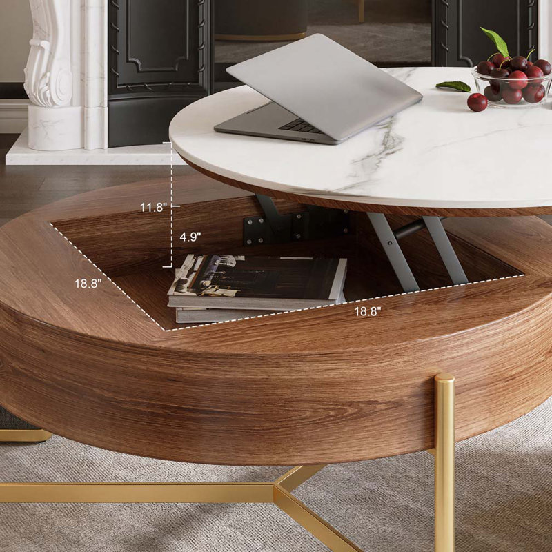 Lift-Top Round Coffee Table with Hidden Storage