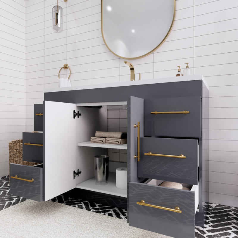 Meuble-lavabo simple l 48 po Spring, Gris brillant
