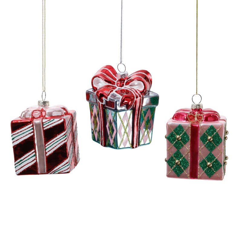 Décorations de Noël en verre, cadeaux emballés, ensemble de 12, 3 modèles assortis