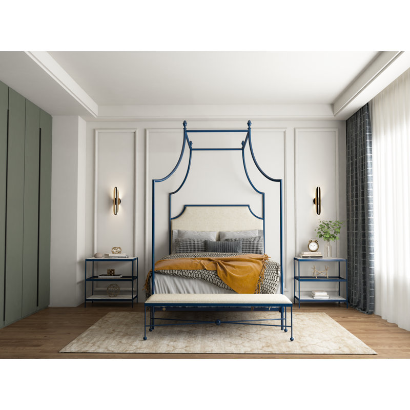 337 Flying Arch Canopy Bed | Complete Canopy, Queen, Navy Blue/White