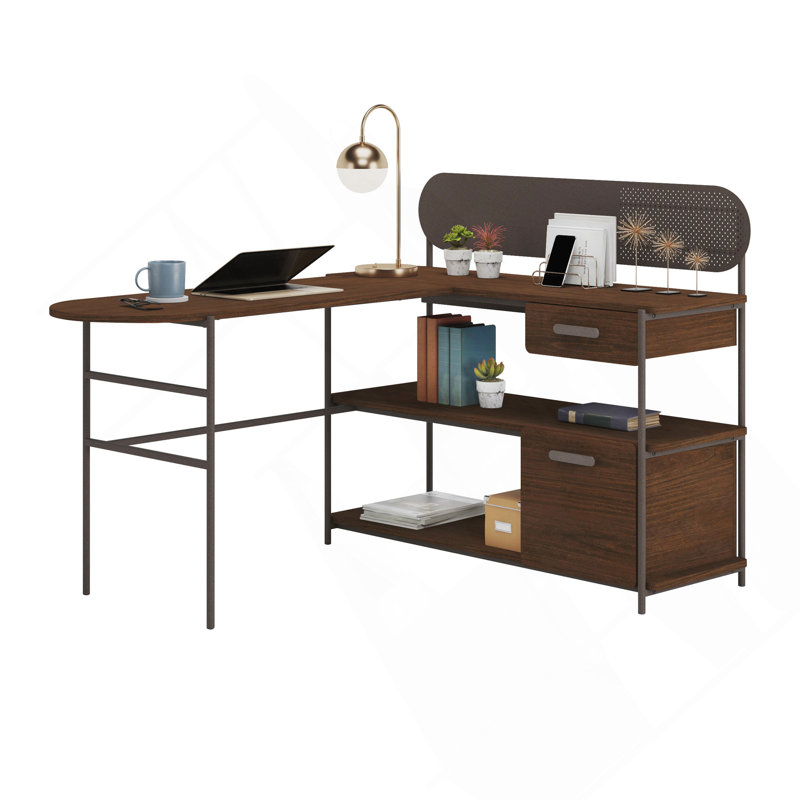 Bureau en L, finition brune