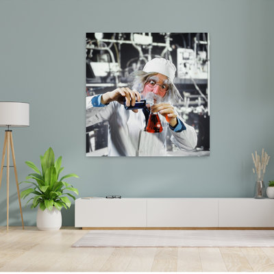 1970S Man Crazy Loony Mad Scientist Chemist In Laboratory Pouring Chemicals From One Beaker To Another Classic Retro Vintage Architecture Wall Art