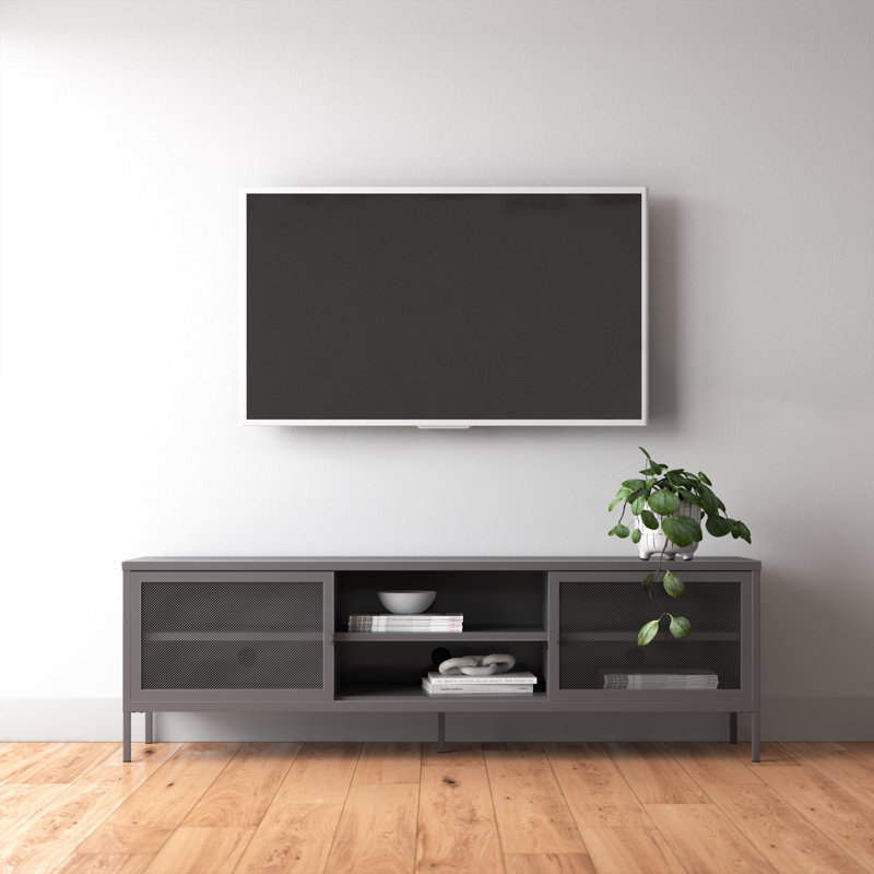 Aprel Metal TV Stand for TVs up to 65" with Perforated Metal Sliding Doors