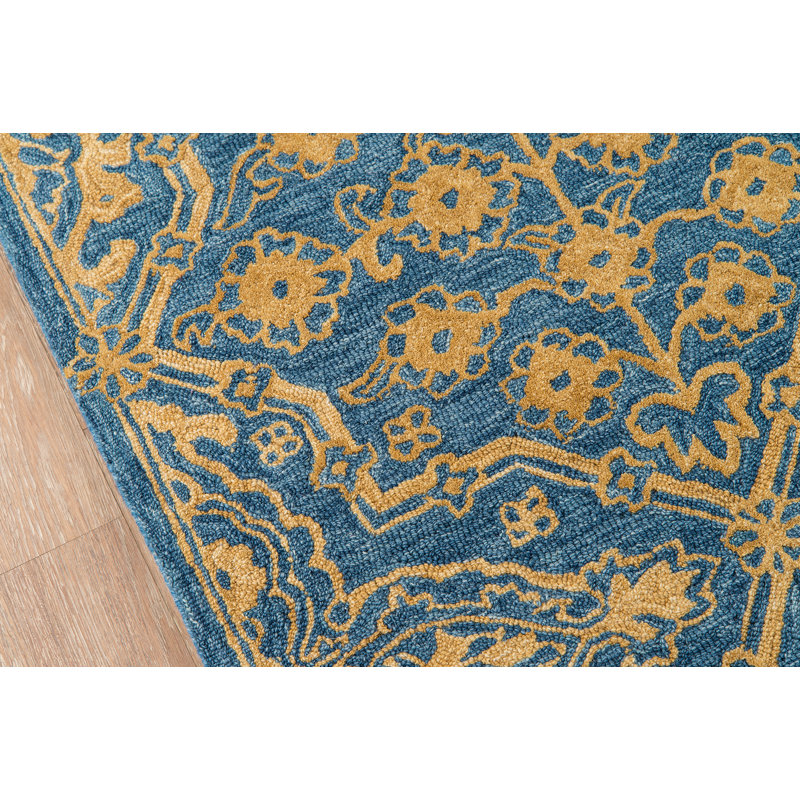 Tapis bleu / orange en laine touffeté à la main Cece, Tapis de couloir 2 pi 3 po x 8 pi
