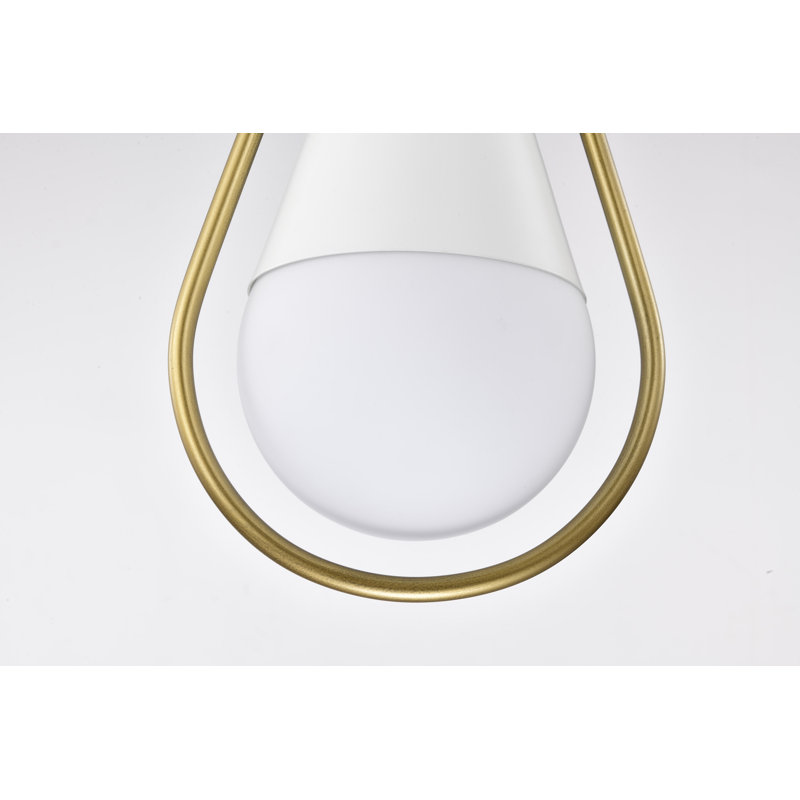 Luminaire suspendu en forme de larme à 1 lumière Marnix, H 60,5 po x l 10 po x P 10 po, Blanc mat / laiton naturel