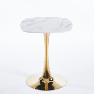 Square Tulip Dining Table For 2-4 Persons, 24 Inch Small Kitchen Table With Sturdy Golden Metal Pedestal Base, Modern Bistro Table For Small Space, Apartment, Cafe, Office, Living Room (White & Gold)