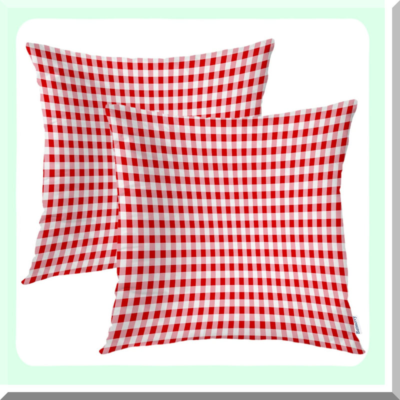 Red Checker Gingham Throw Pillow Set - Double Sided Decorative Covers - Set of 2 Checked Pattern Cases