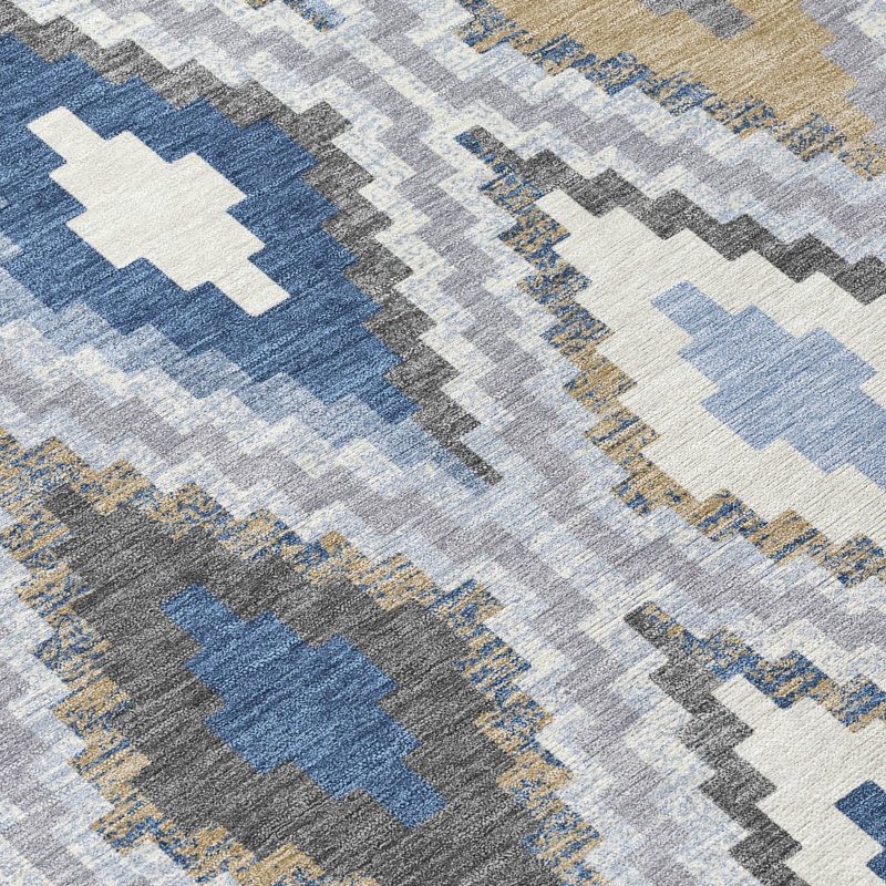 Machine Washable Indoor/Outdoor Aten ACN2331 Diamond Rug, Runner 2'3" x 7'6"