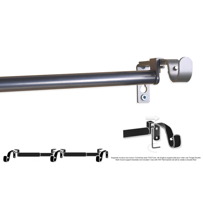 Tringle à rideaux double réglable 0,6 po Sabio, Argent, H 2 po x l 78 po