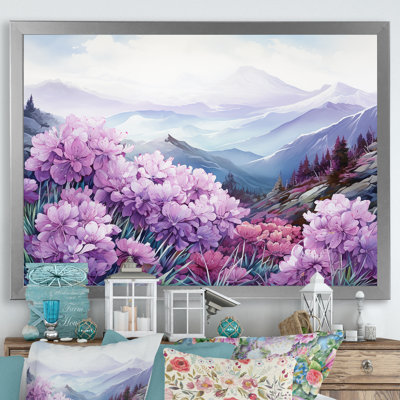 «Pink Rhododendron Field In Mountain I», reproduction sur toile