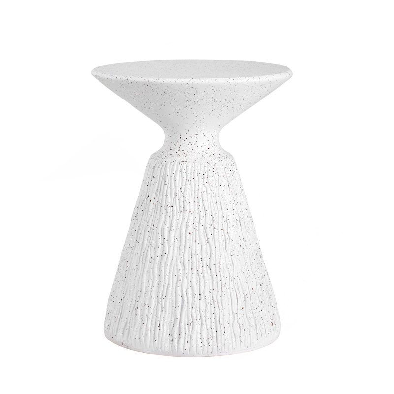Outdoor White Marble Retro Speckled Textured All-Weather MGO Side Table – Indoor End Table For Home, Office, Living Room & Patio Decor
