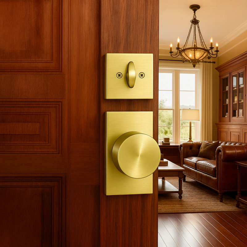 Deadbolt and Passage Door Knobs Set, Satin Brass