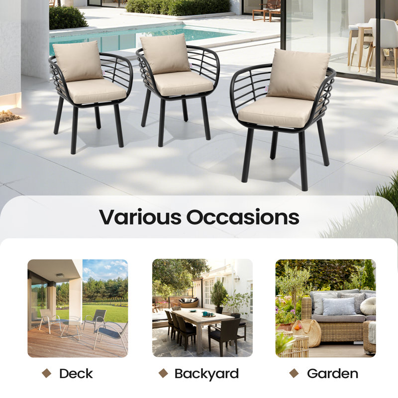 6 - Person Oval Outdoor Dining Set With Sunbrella Fabric Cushions, Beige, Brown