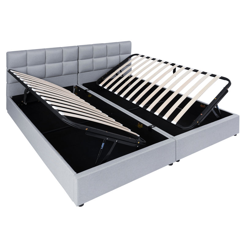 Havenly Set of 2 Twin Size Upholstered Platform Bed with Hydraulic Lift Storage and Headboard, Gray