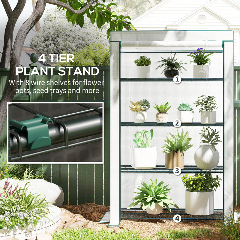 4 Tier Lean-to Mini Greenhouse Portable 110 x 50 x 171cm Green