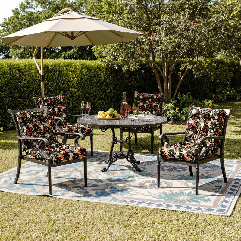 Red Barrel Studio® Outdoor 4" Seat/Back Chair Cushion (Set of 4),High-Resilience Foam, Red/Black