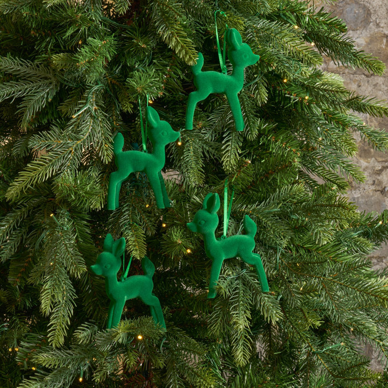Ornements de Noël vert en velours de cerf rétro - boîte de 4